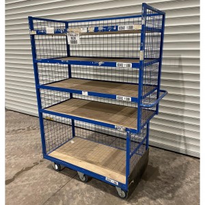 Used Heavy Duty 6 Wheel Stock 5 Shelf Trolley Blue
